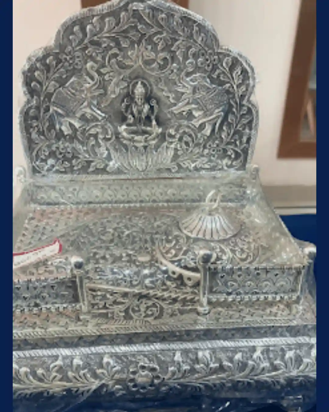 🙏 Silver Home Temple Mandir with Lotus Deity & Elephant Motifs ✨
