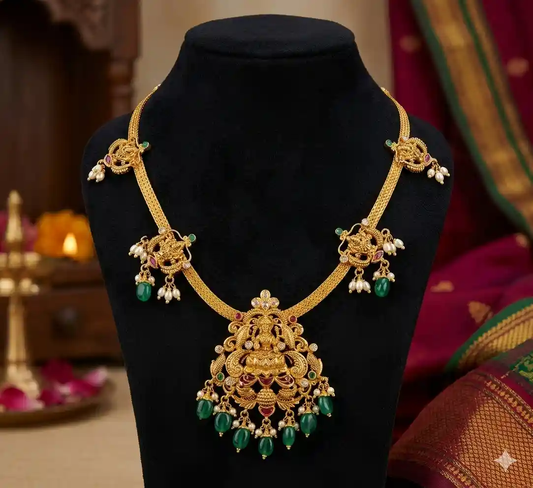 ✨ Heritage Temple Gold Set: Lakshmi & Emeralds 📿