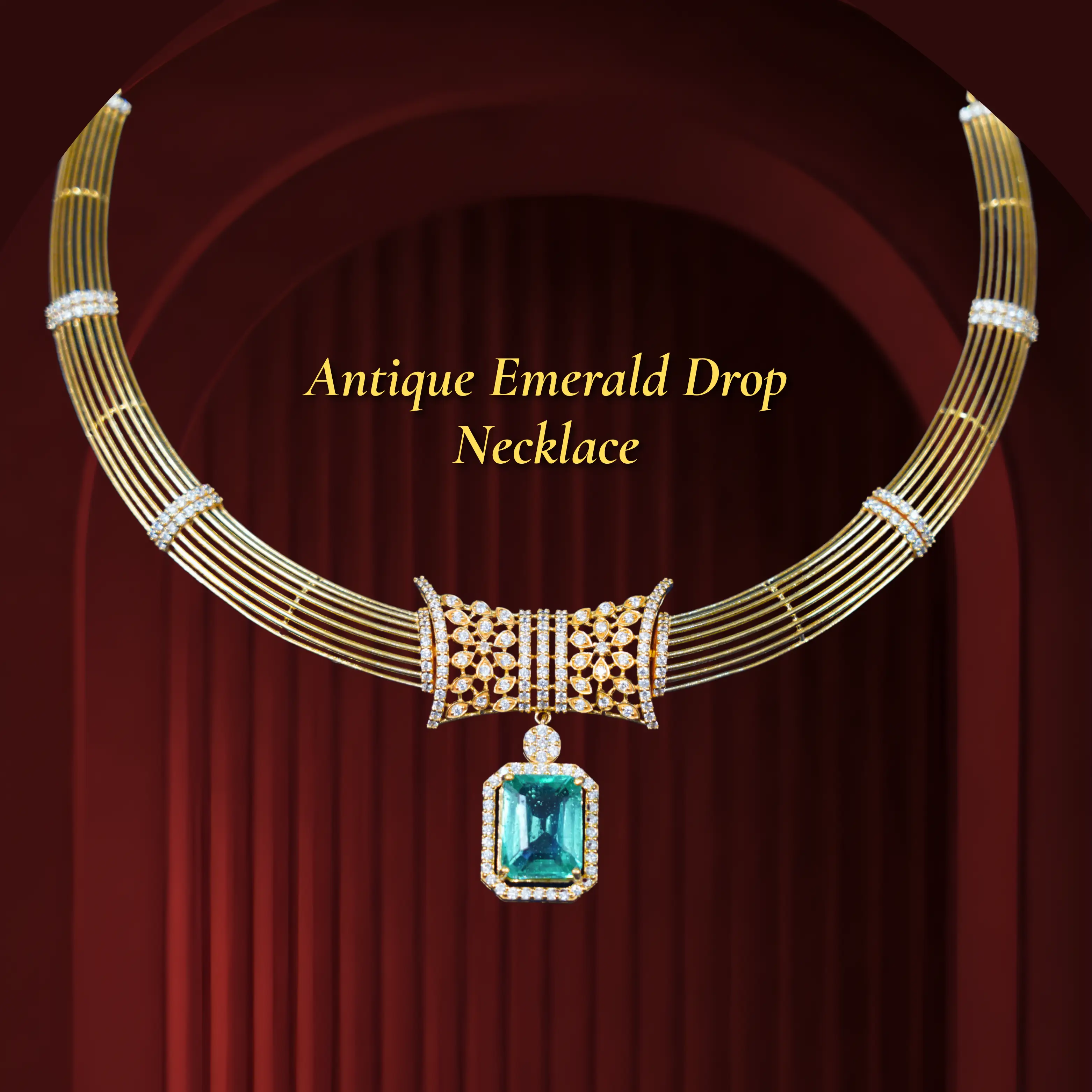 ✨ Handcrafted Antique Emerald Drop Gold Necklace 💚