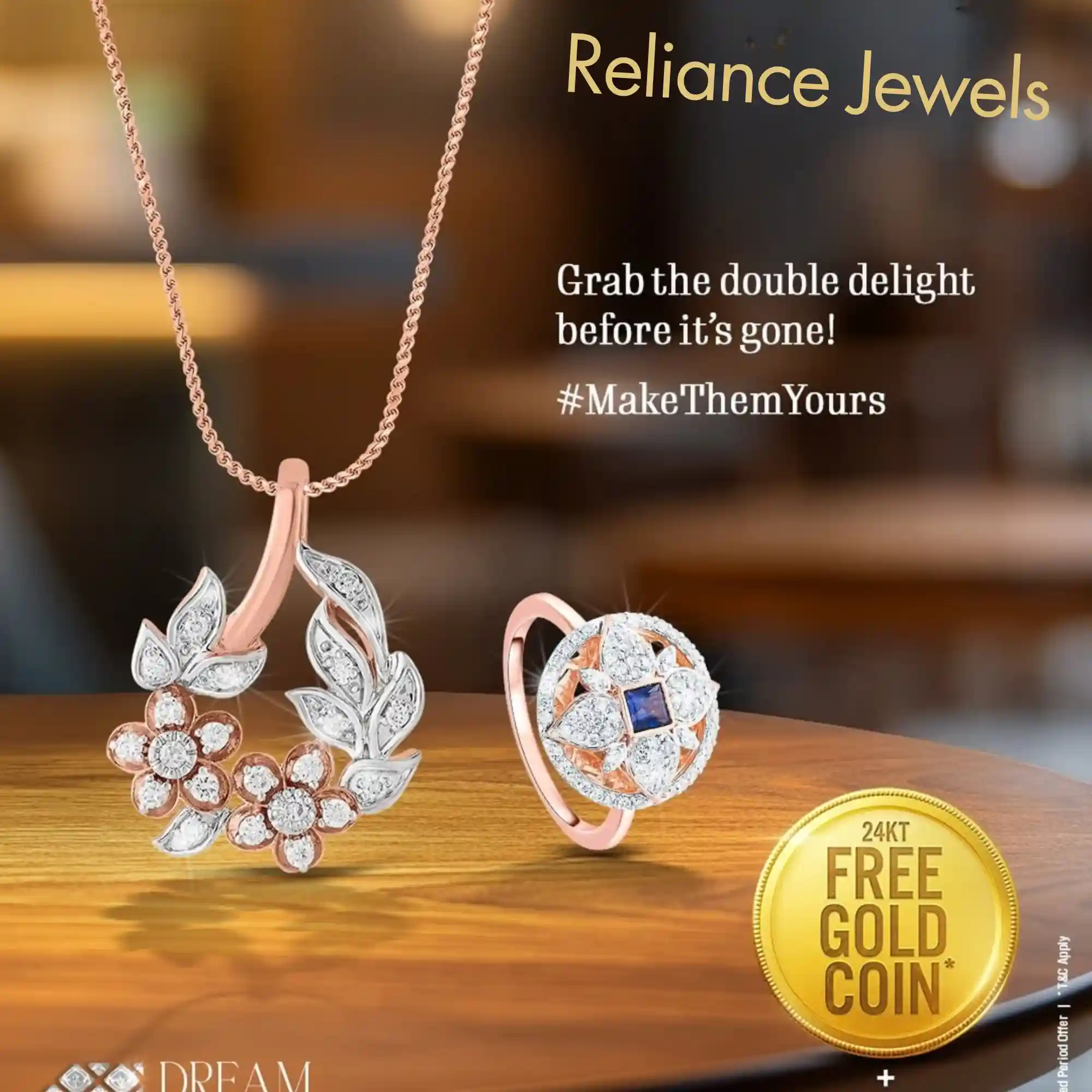 Offer image: 💎 Reliance Jewels Deal: FLAT 15% OFF + FREE 24KT Gold Coin! 💎