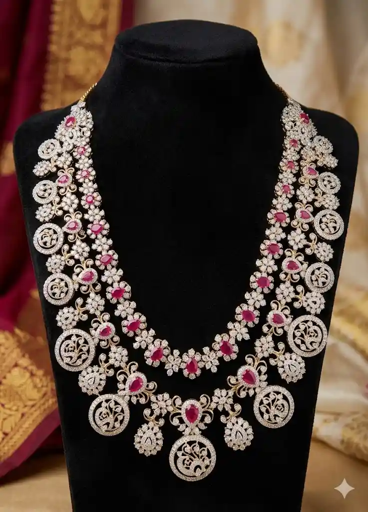 🌹 Majestic Floral Diamond Necklace with Rubies 💍