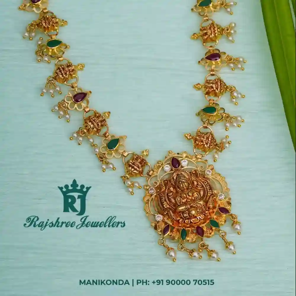 ✨ Regal Nakshi Temple Necklace  with Gem Detailing
