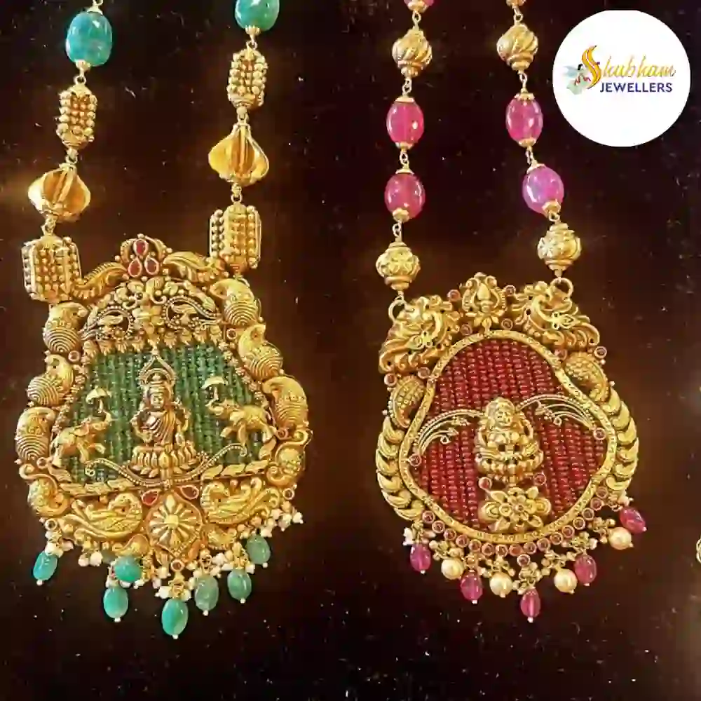 ✨Antique Temple Haram | Goddess Motifs & Gem Beads