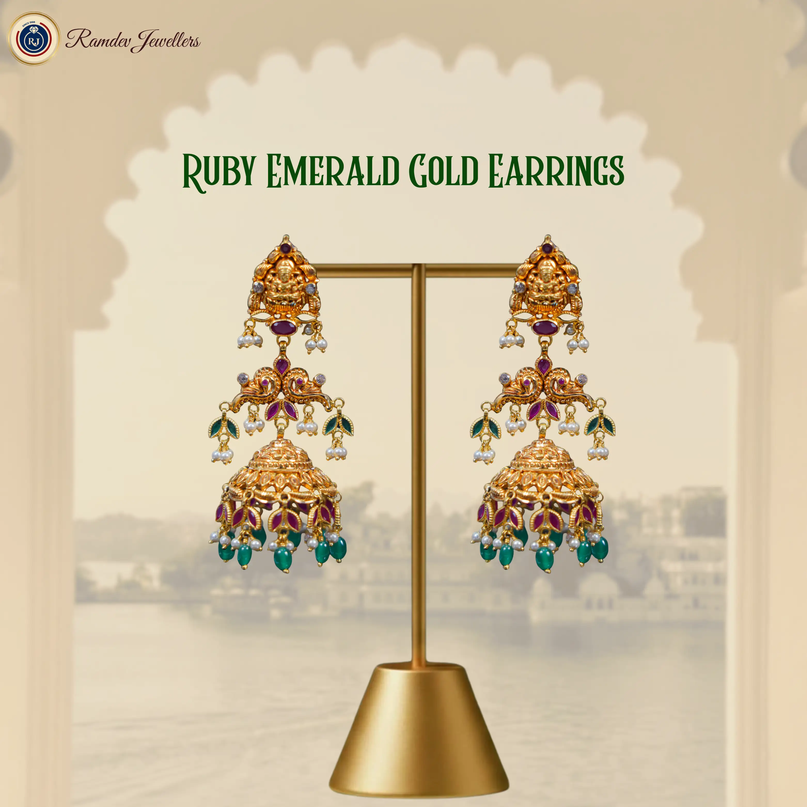 Ruby Emerald Gold Jhumkas with Pearl Drops β¨π