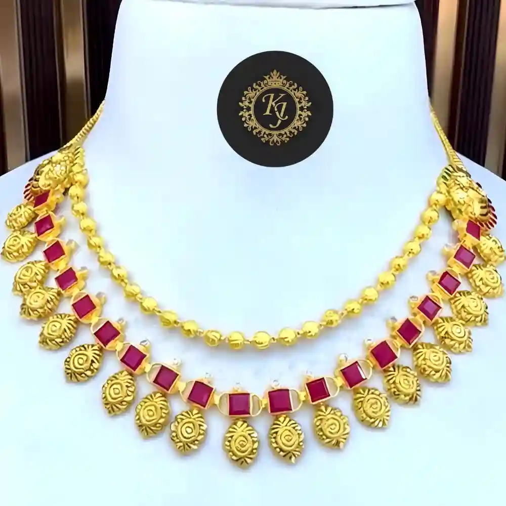 💛 Traditional Gold Necklace with Ruby Charm ✨