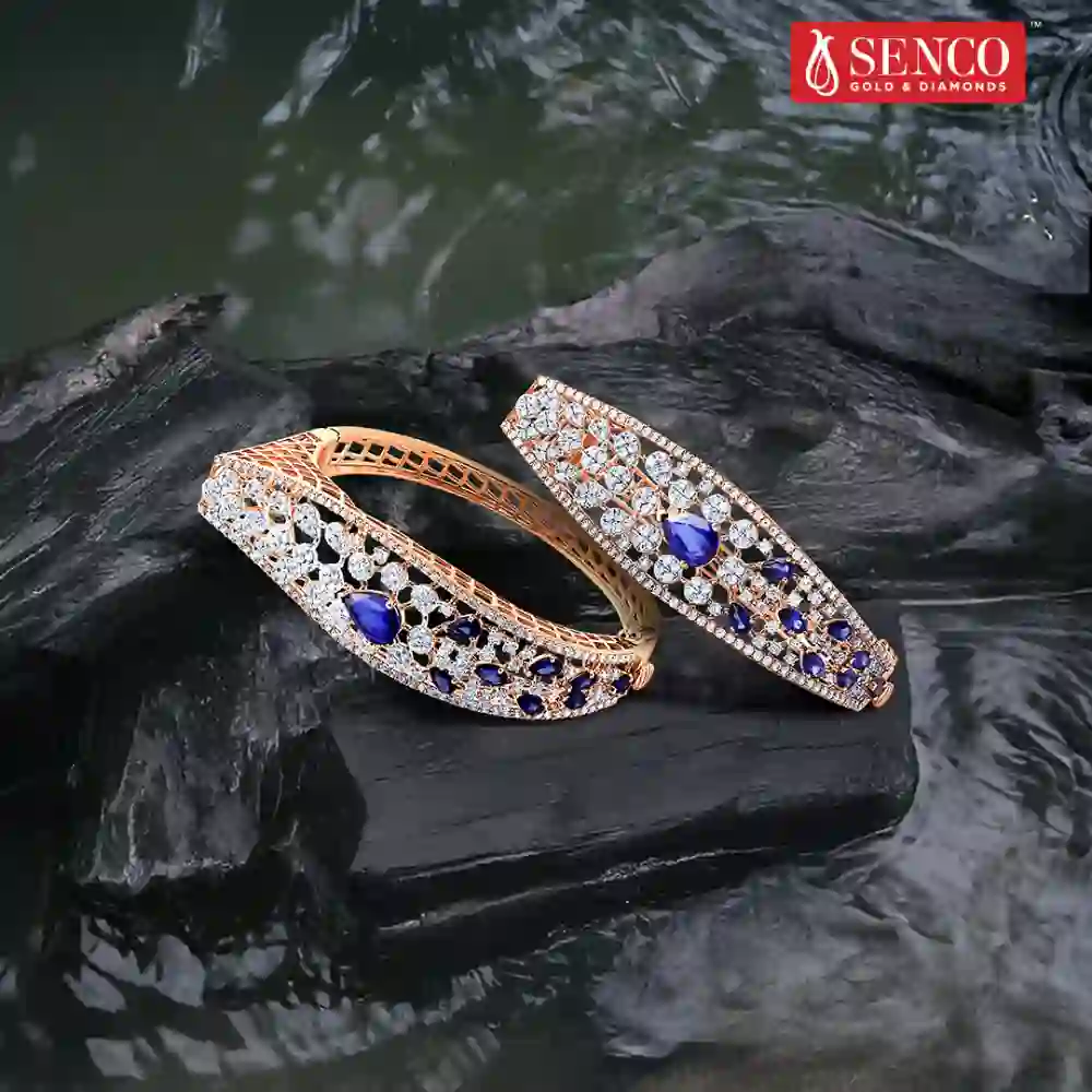 Elegant Diamond Bangles ✨ with Blue Sapphire 💙 Detailing