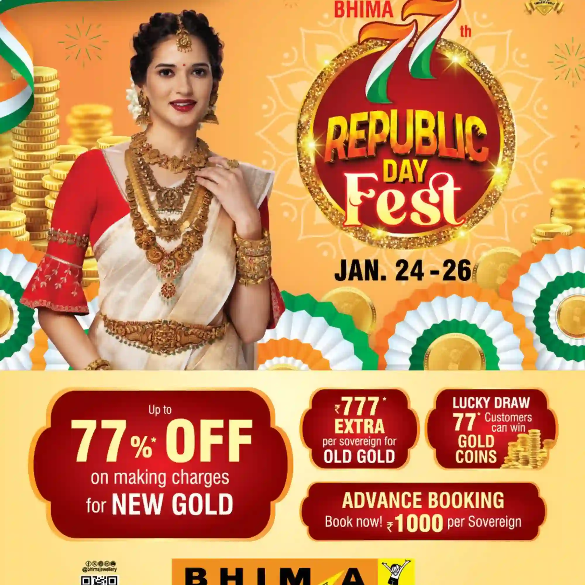 Offer image: 🇮🇳 Bhima Republic Day Fest: UP TO 77% OFF Making on New Gold! ✨