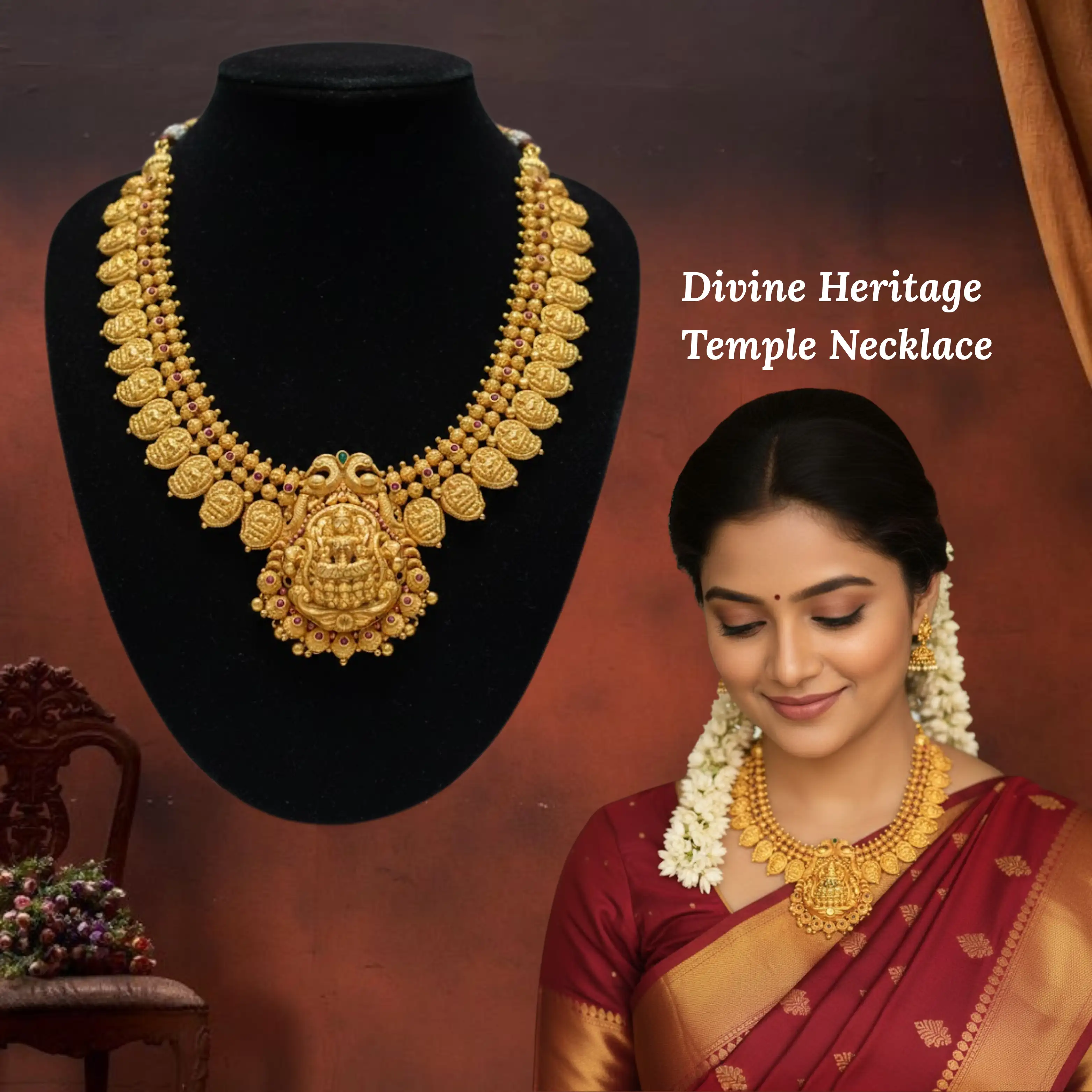 Traditional Lakshmi Temple Regal Gold Haram ✨💛