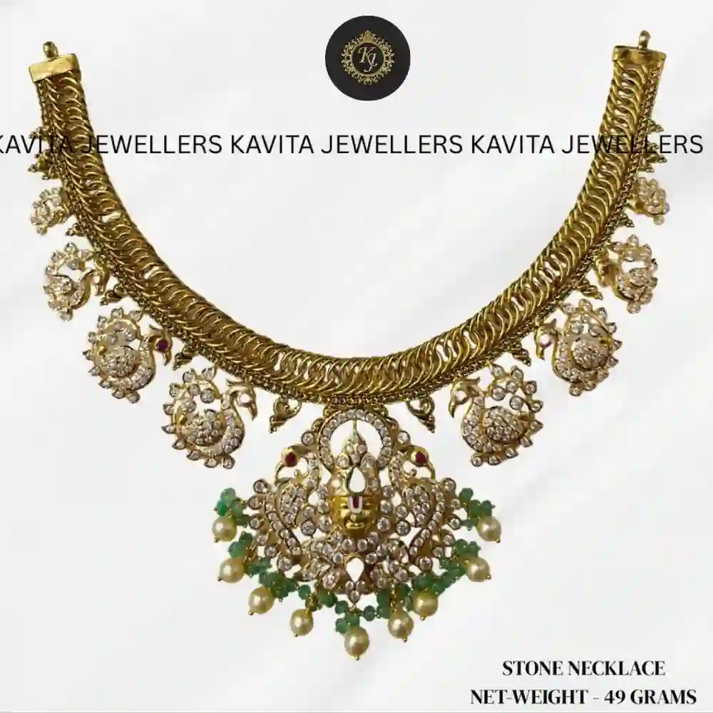 ✨ Antique Temple Necklace with Pearls & Stones 💎