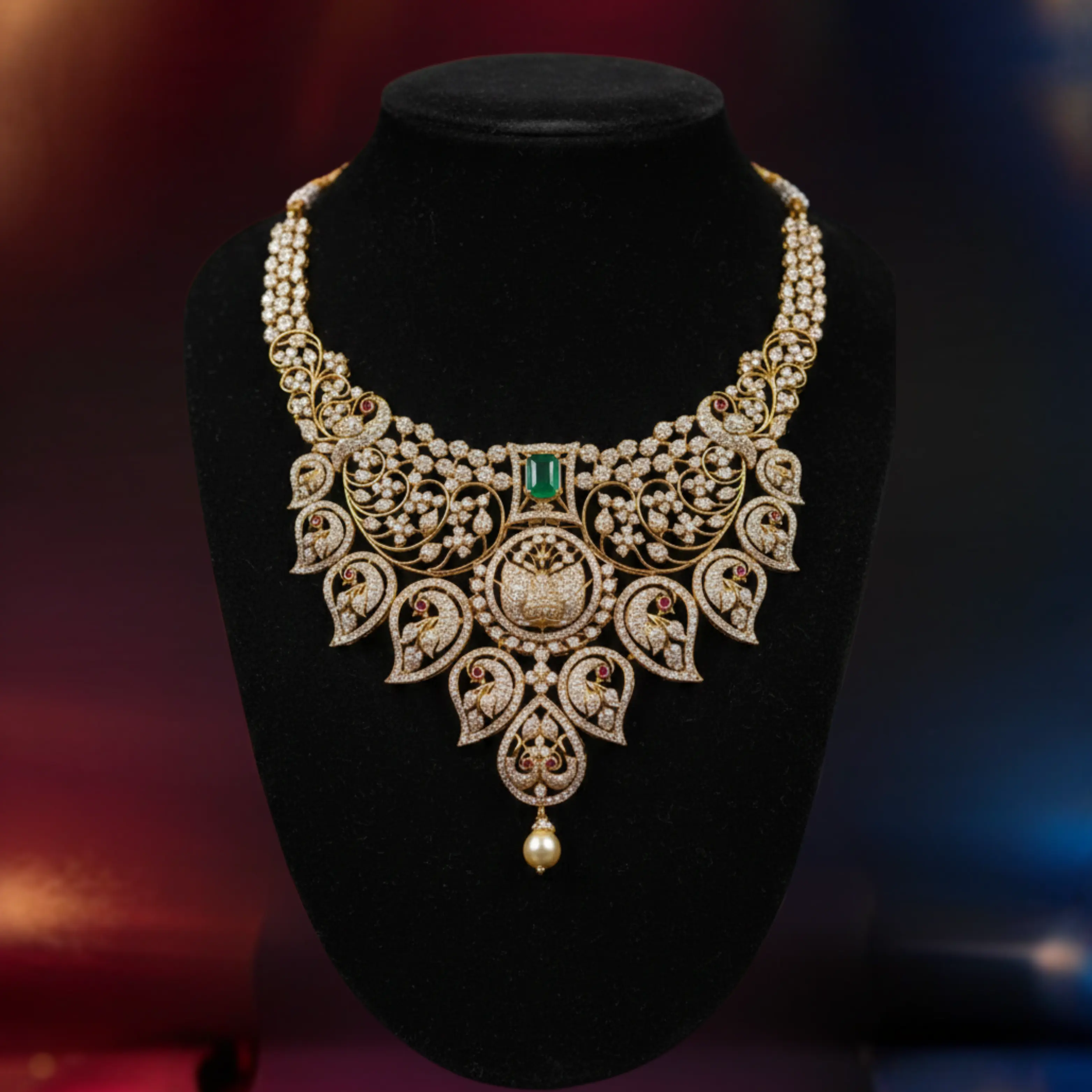 Grand Emerald Stone Peacock Bridal Set ✨💚