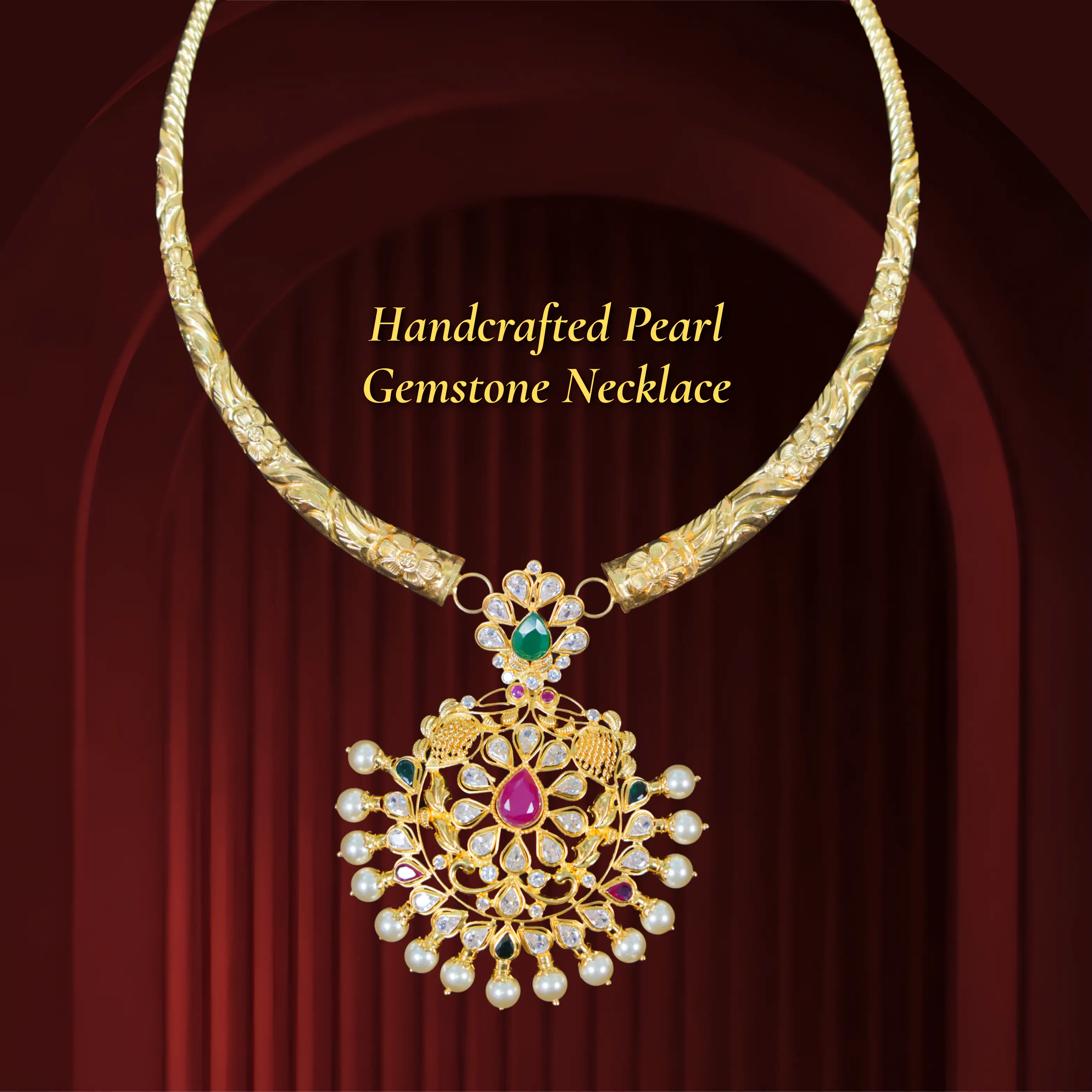 ✨ Traditional Pearl Gemstone Gold Pendant Necklace 💛