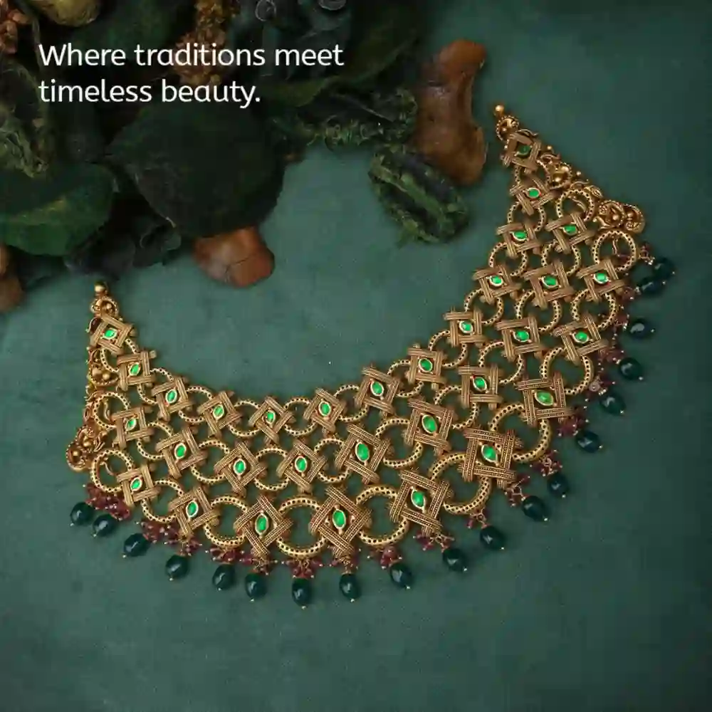 Design image - ✨ Antique Gold Choker with Emeralds & Beads 💚
