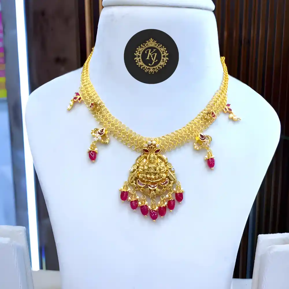 ✨ Antique Temple Gold Necklace 💛 With Ruby Charms