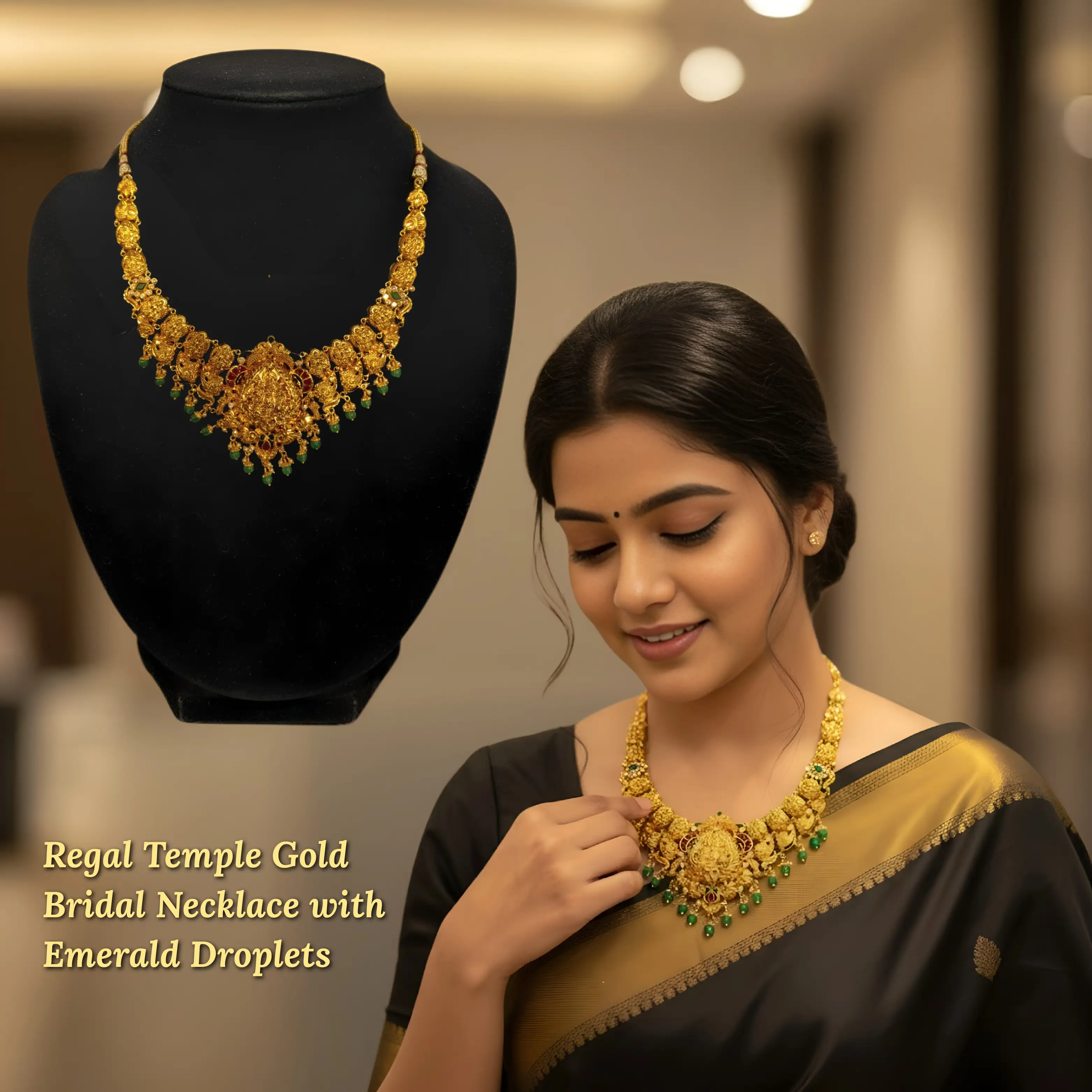 Regal Temple Gold Bridal Emerald Necklace Set ✨💚