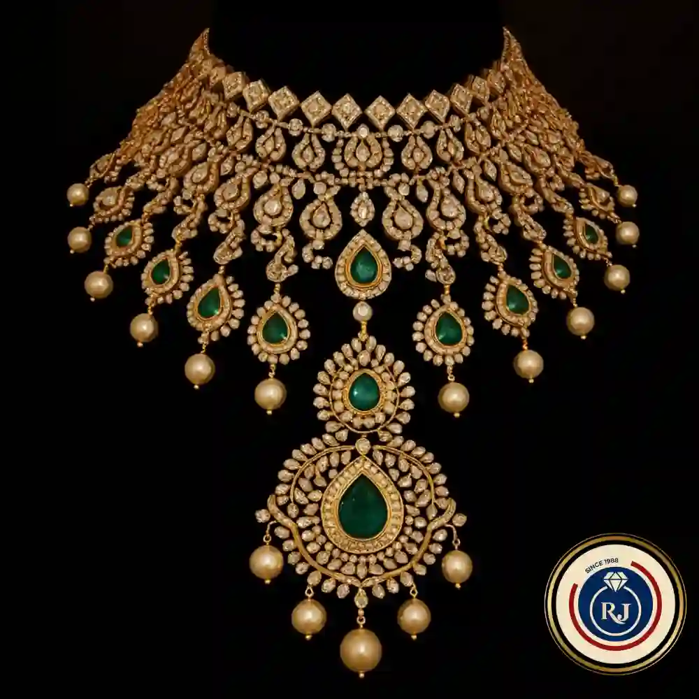 ✨Grand Kundan Style Emerald Choker