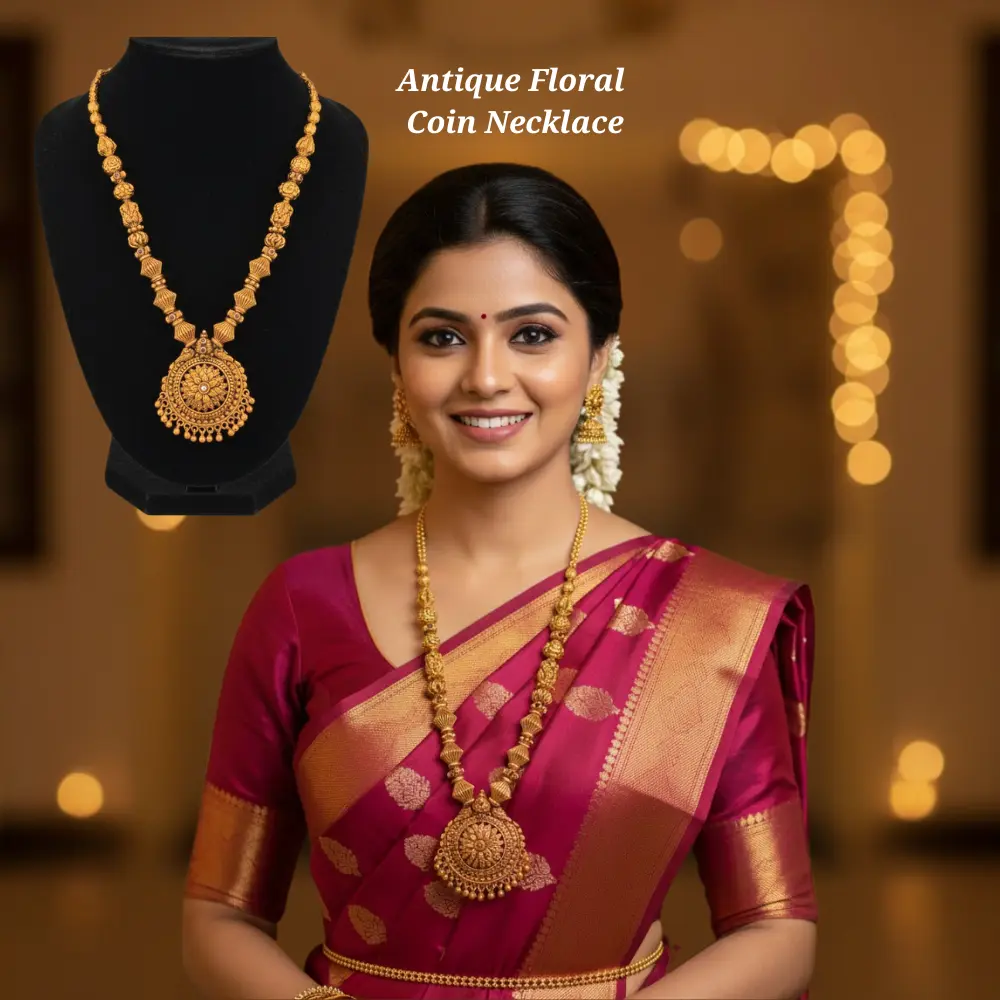 Floral Textured Pendant Necklace β¨ Intricate Coin Work