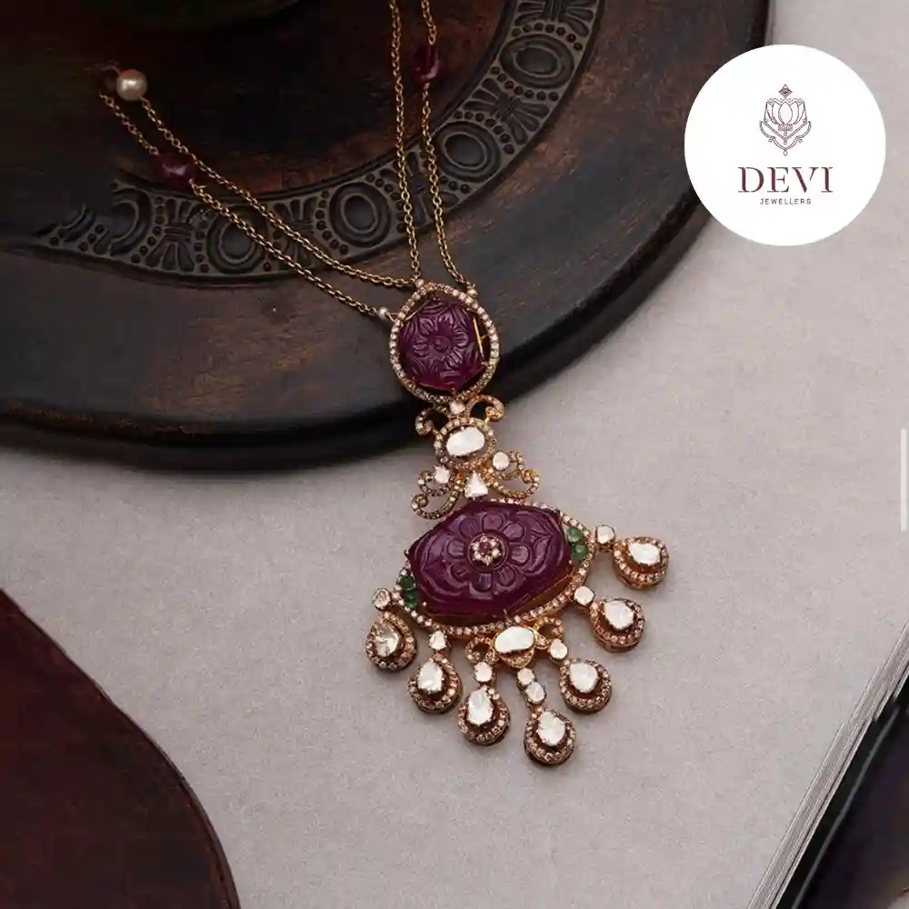 ✨ Elegant Ruby Pendant with CZ & Pearl Drops 💎