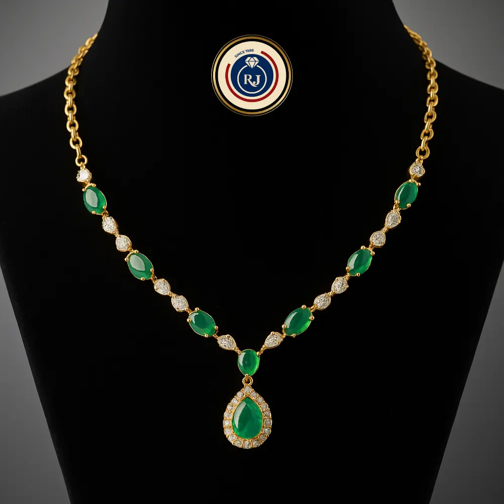 ✨Elegant Gold Necklace with Emerald & Diamond Charm