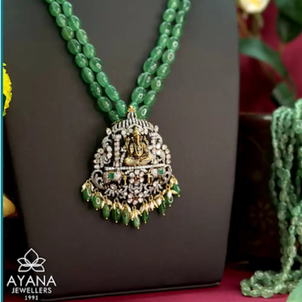 ✨ Lakshmi Temple Haram with Emerald Beads 💚👑