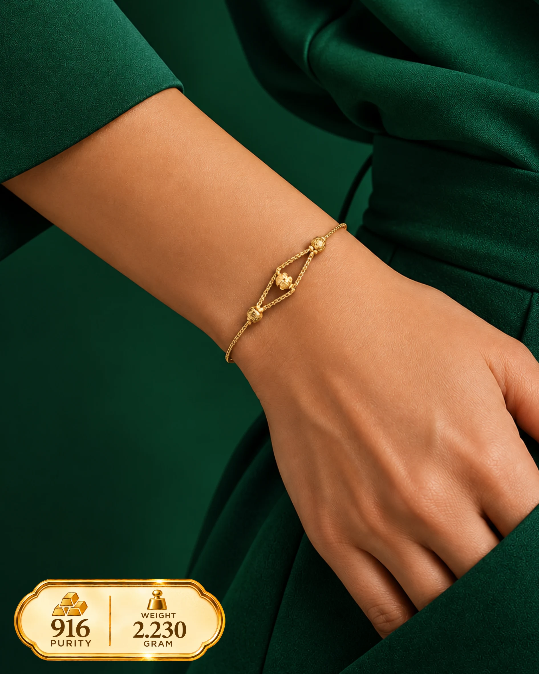 💛 916 Gold Floral Link Bracelet – 2.230 g