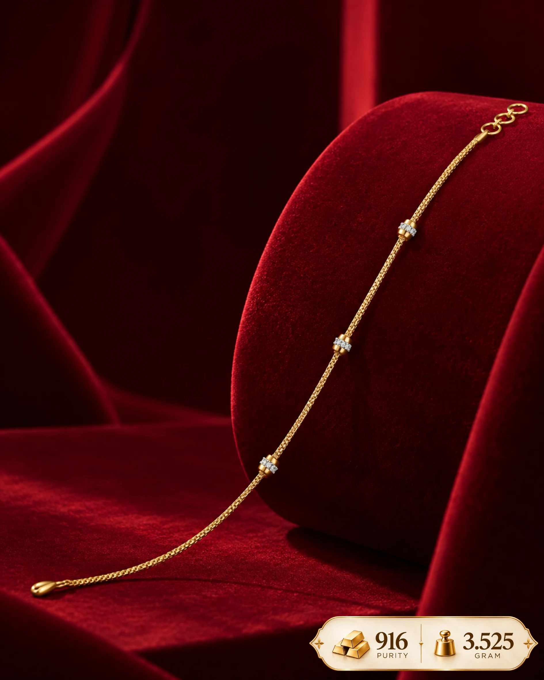 916 Gold Bracelet with Diamond Accents – 3.525 g