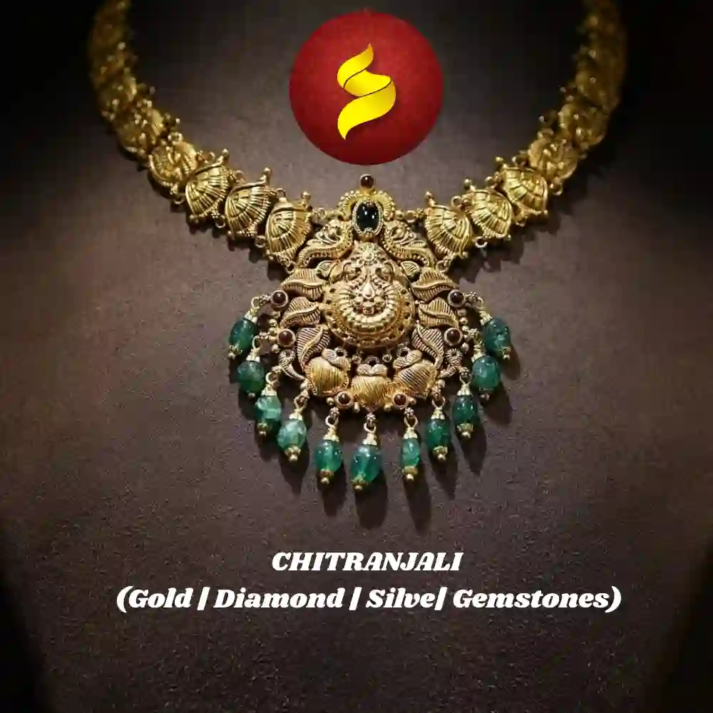 👑 Chitranjali Royal Grace – Temple Heritage Necklace with Emerald Drops ✨💚