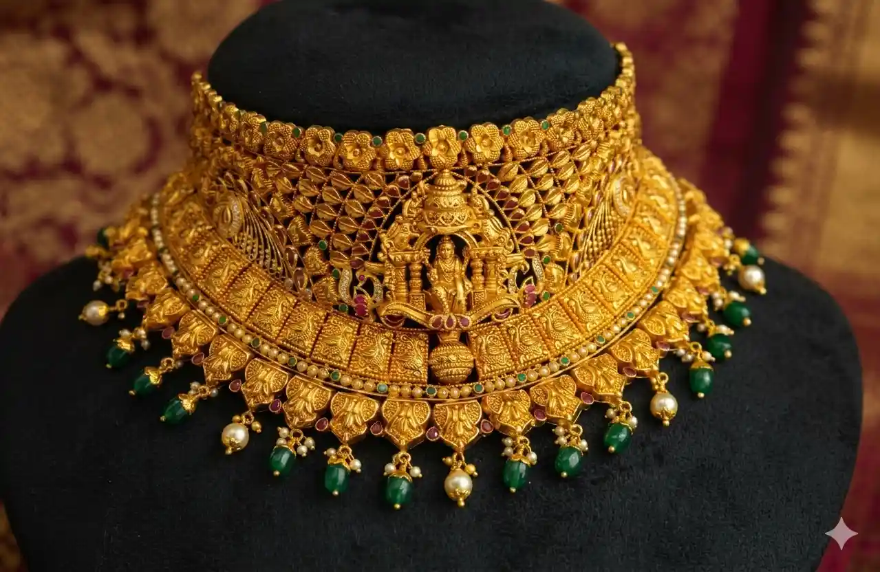 Antique 22K Gold Temple Choker with Emeralds š±āØ