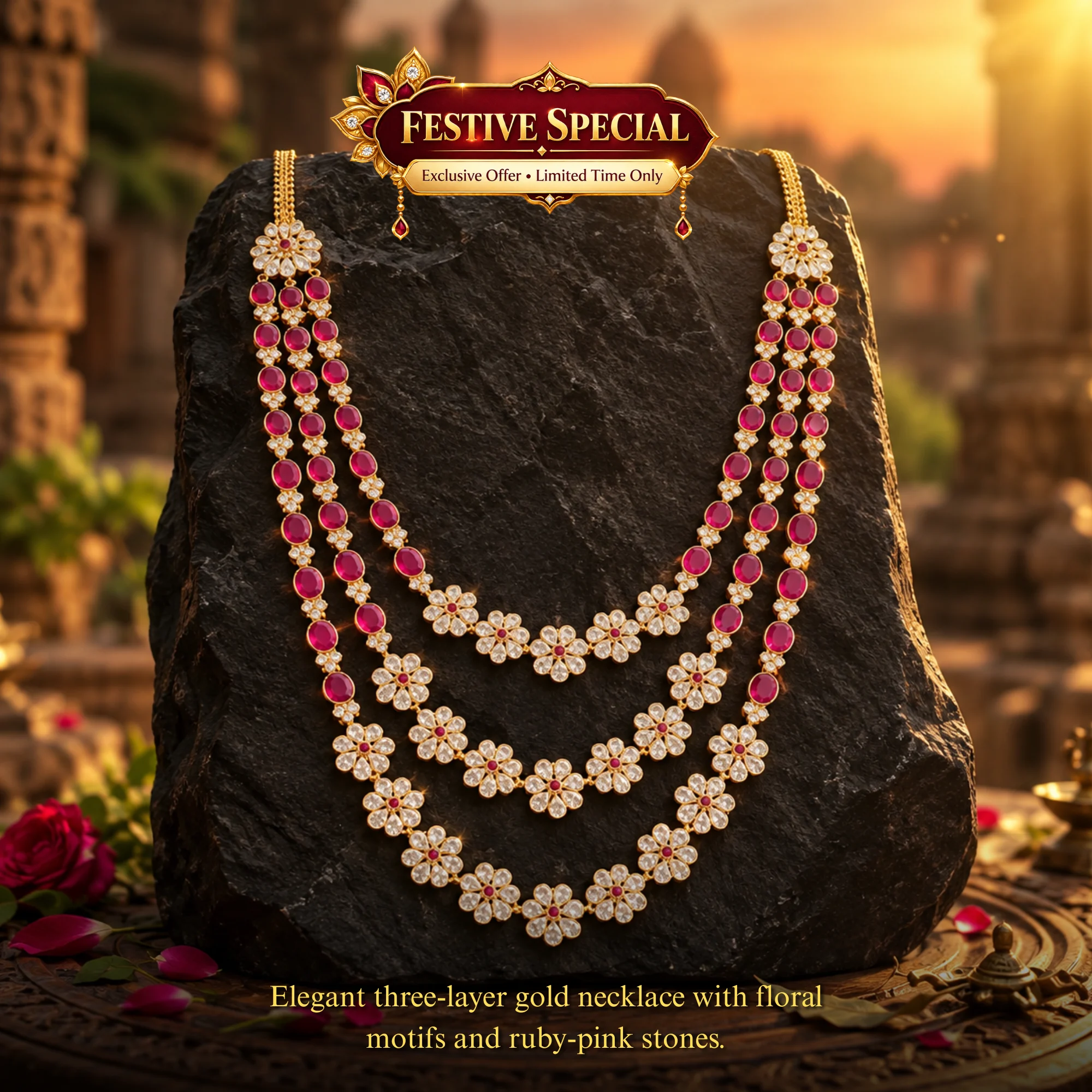 Offer image: 🌸 Festive Ruby Floral Necklace – Limited Offer ✨