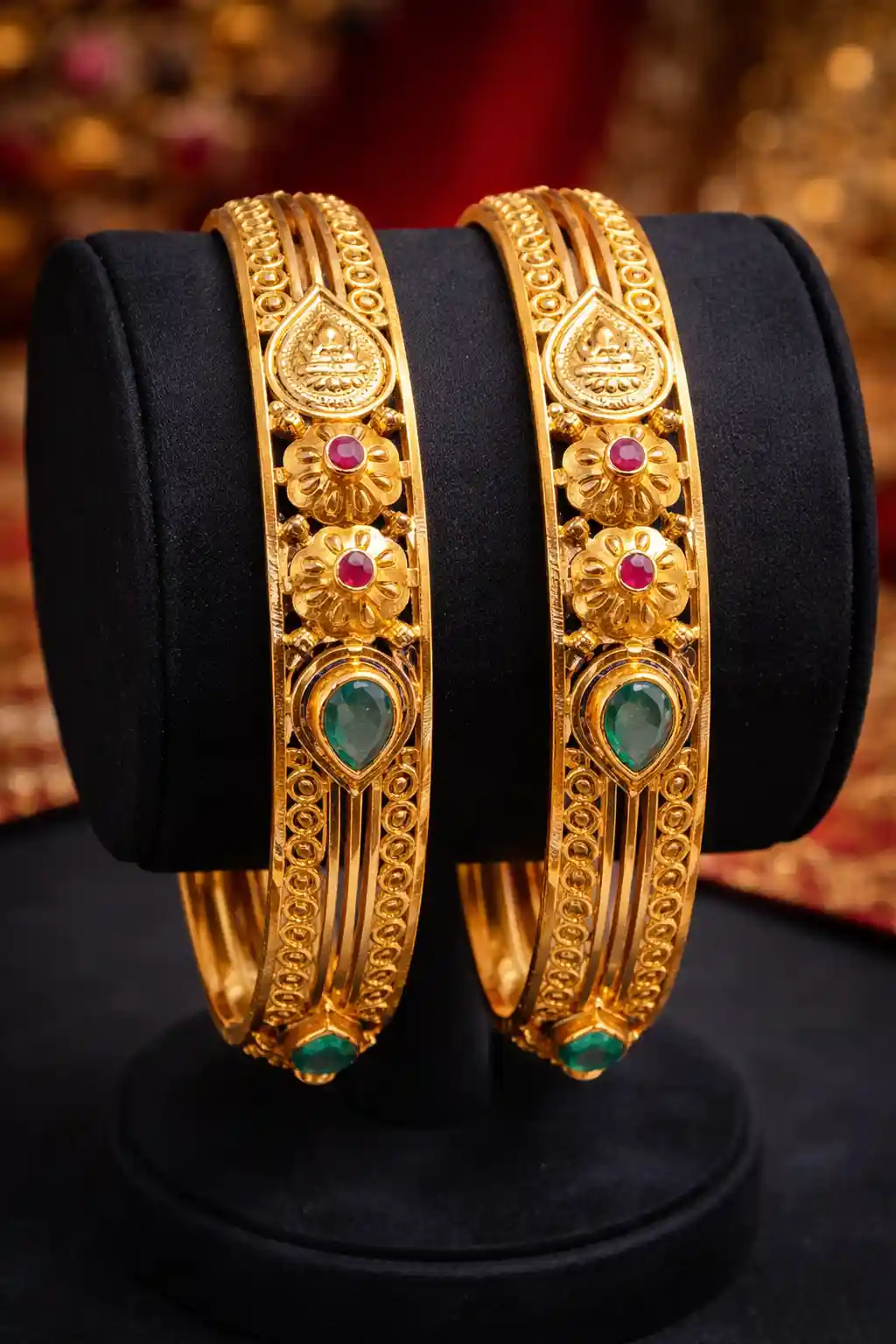 ✨ Lakshmi Motif Ruby Emerald Bangles 💛