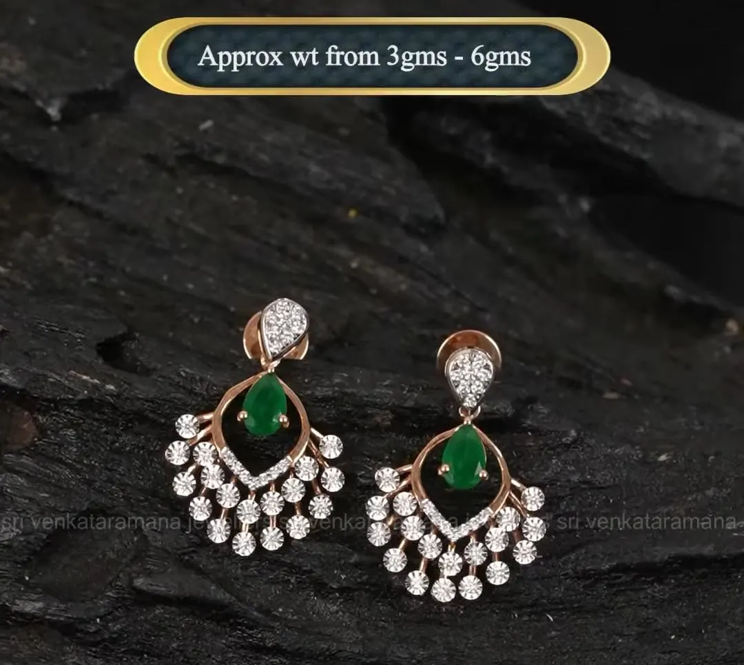 π Rose Gold Finish Earrings with Green Stone & Sparkling White Stone Fan Design β Approx 3 to 6 Grams β¨