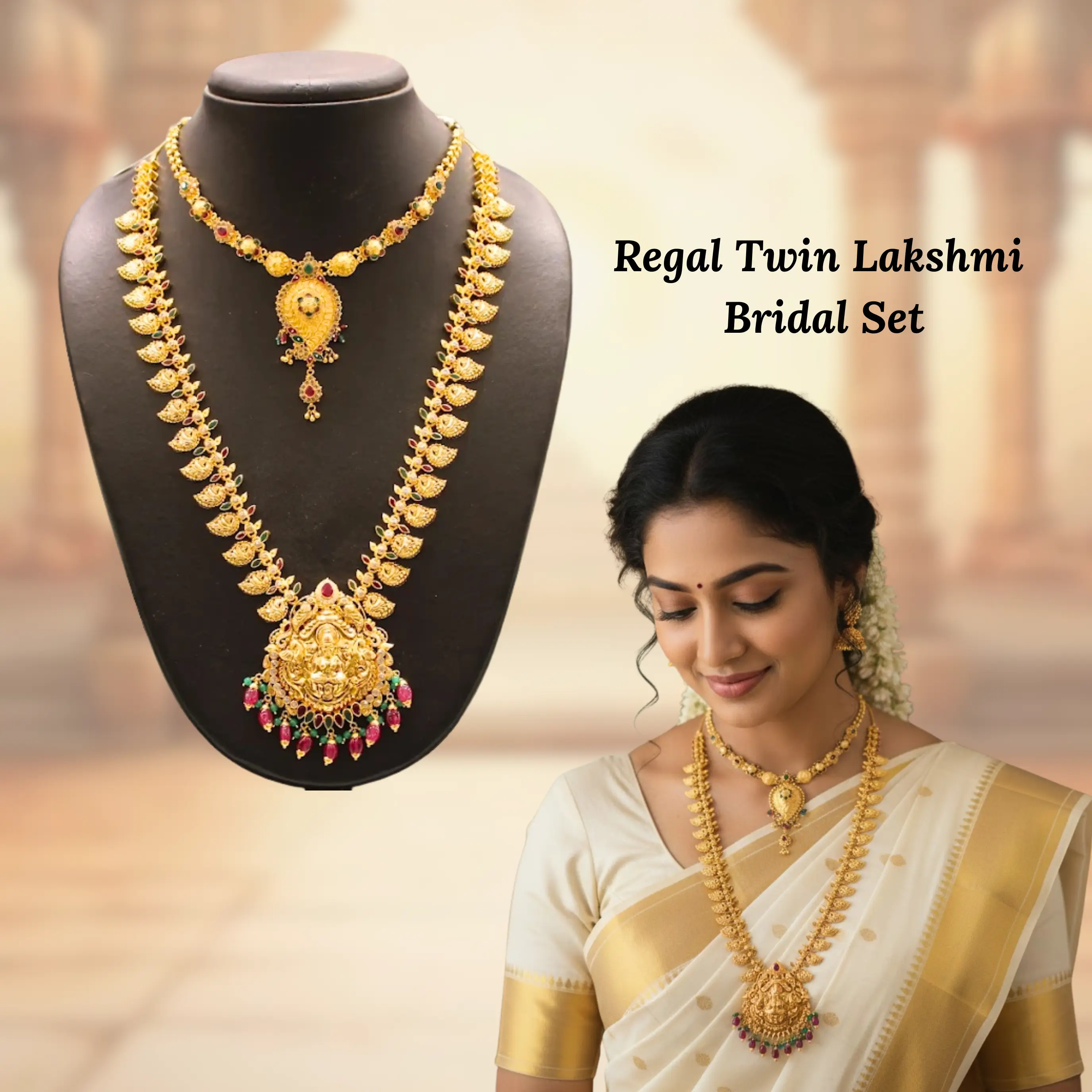 Elegant Lakshmi Layered Temple Bridal Set ✨💛