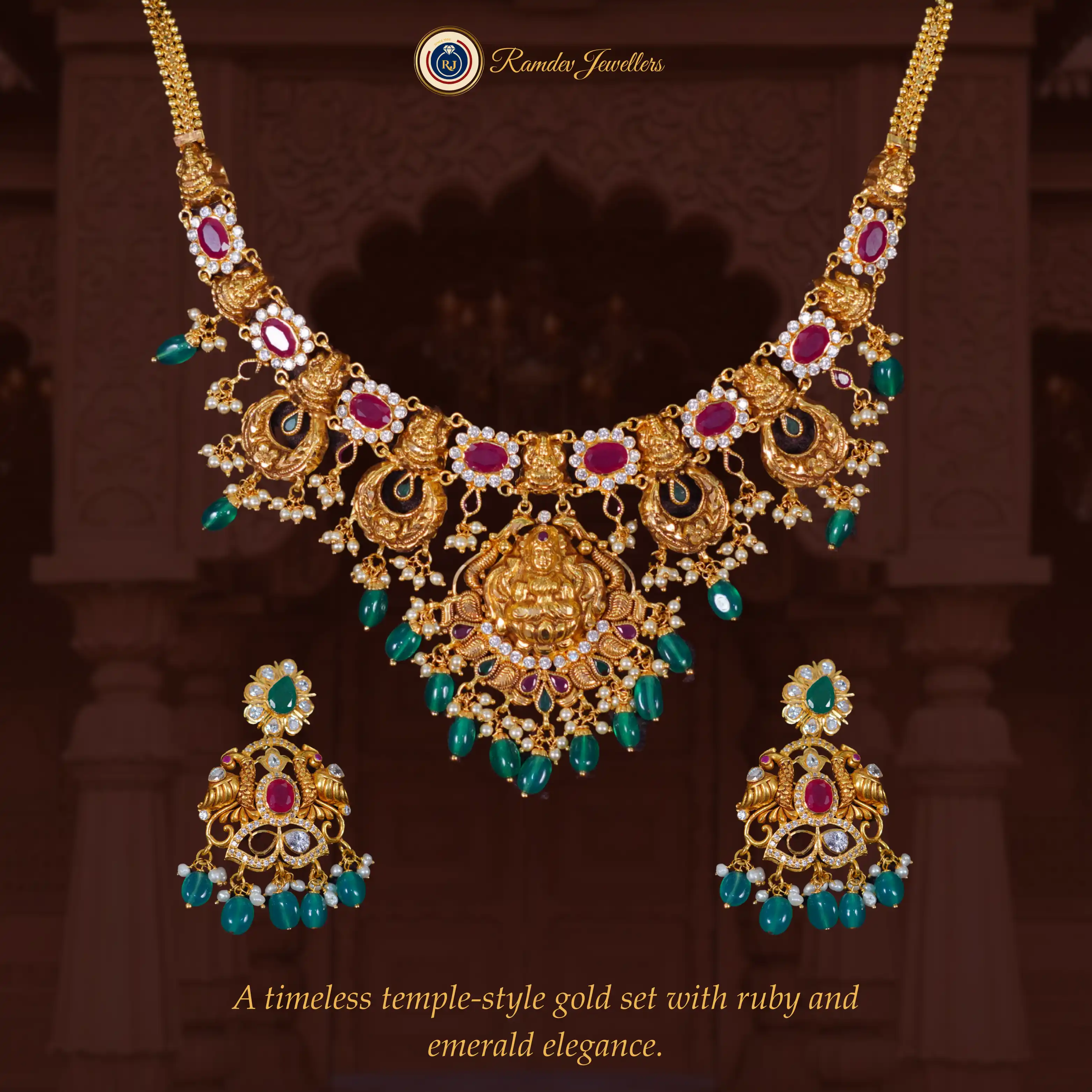 South Indian Ruby Emerald Temple Set ✨🥇