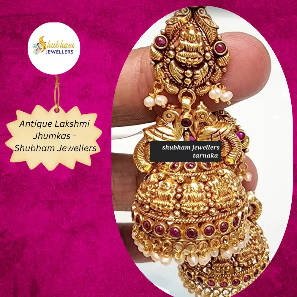 ✨ Lakshmi Temple Jhumkas with Ruby & Pearls – Shubham Jewellers, Tarnaka