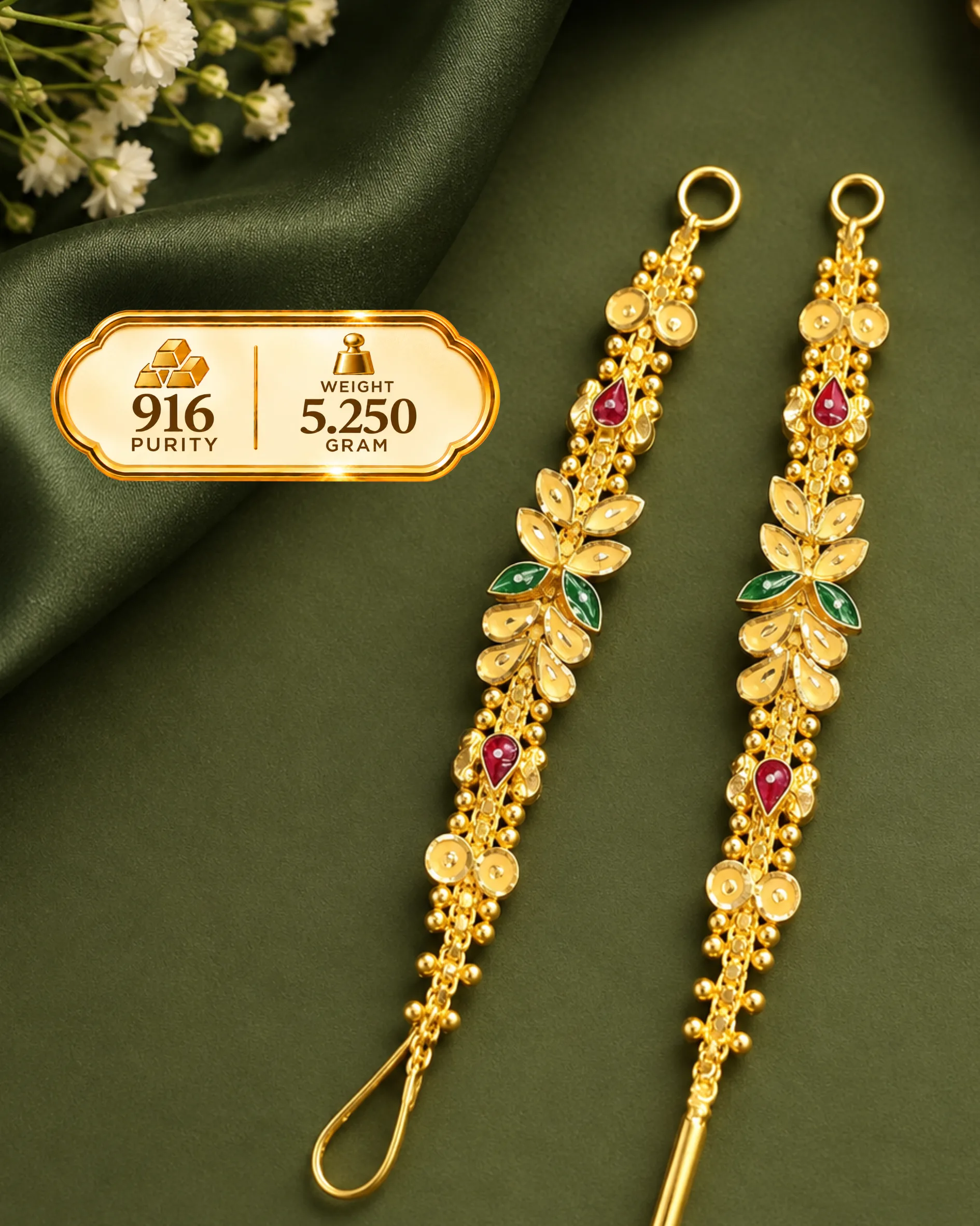 💛 916 Gold Floral Kaan Chain – 5.250 g