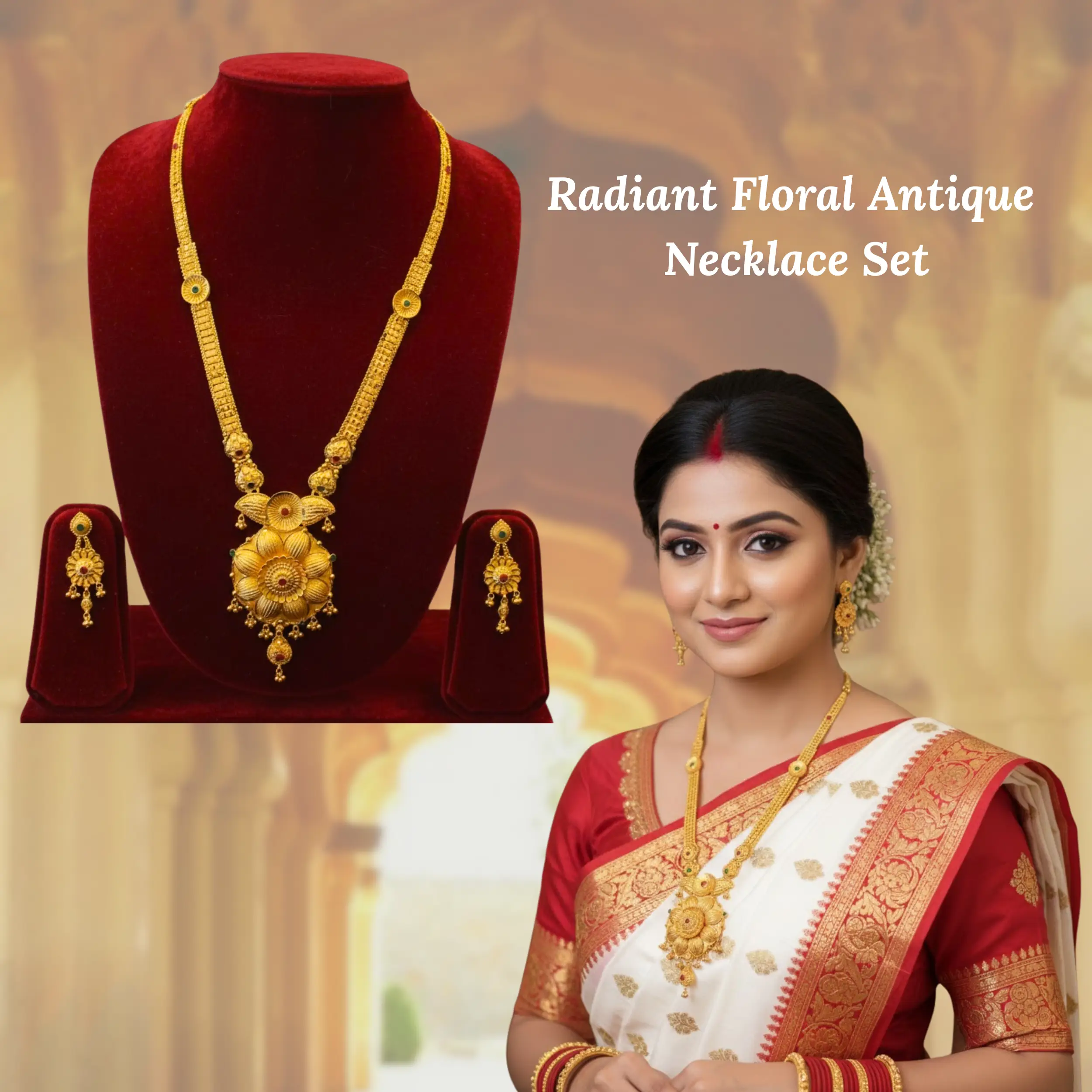 Elegant Floral Antique Gold Necklace Set✨🌸