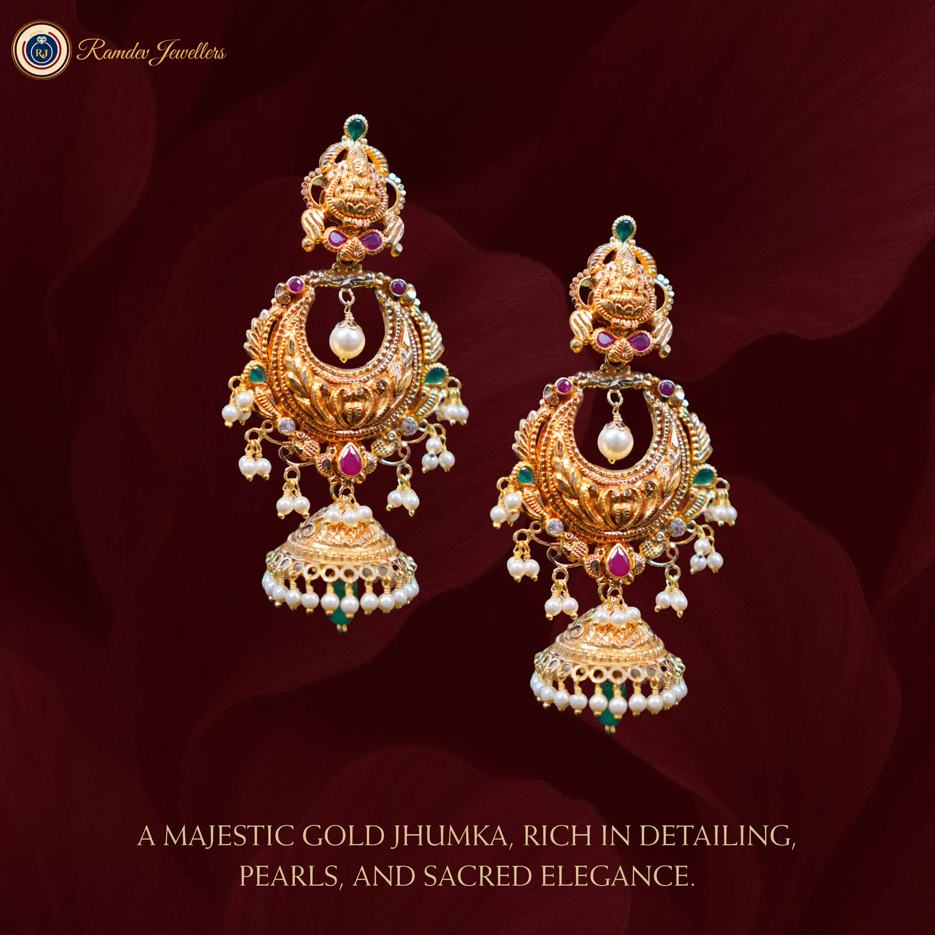 Antique Lakshmi Pearl Jhumkas with Gem Detailing ✨💛