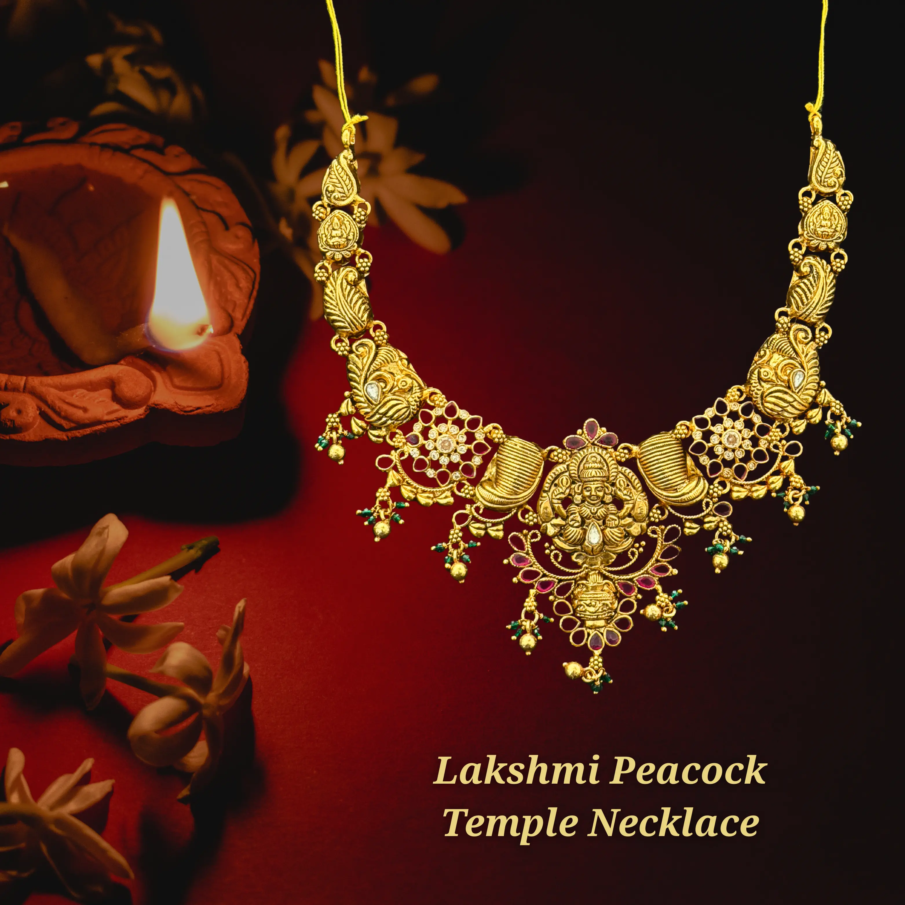 Lakshmi Peacock Temple Necklace β¨ Antique Finish Glow