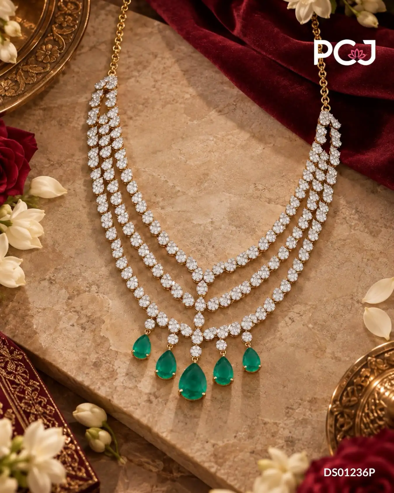 Offer image: 💚 Three-Layer Diamond Necklace & Emerald Drops ✨