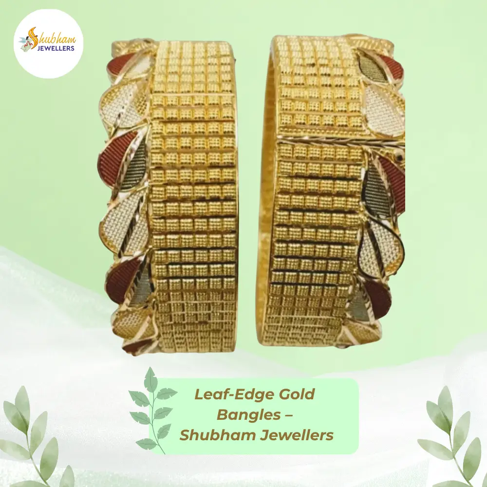 🌟 Textured Gold Bangles with Leaf Detailing – Crafted by Shubham Jewellers 💛