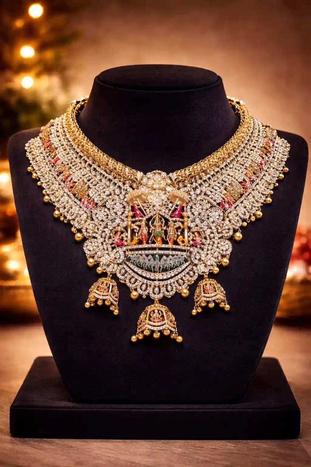 β¨ Temple Diamond Necklace with Jhumkas π