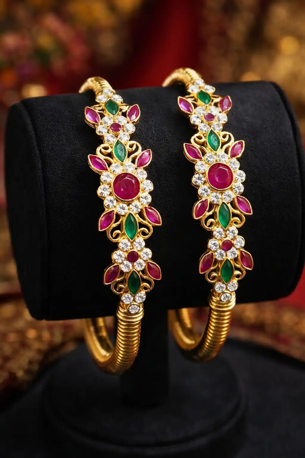 ✨ Bridal Ruby Emerald Statement Bangles