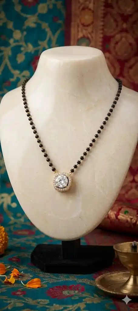 ✨ Elegant Solitaire Halo Mangalsutra in Gold 💎