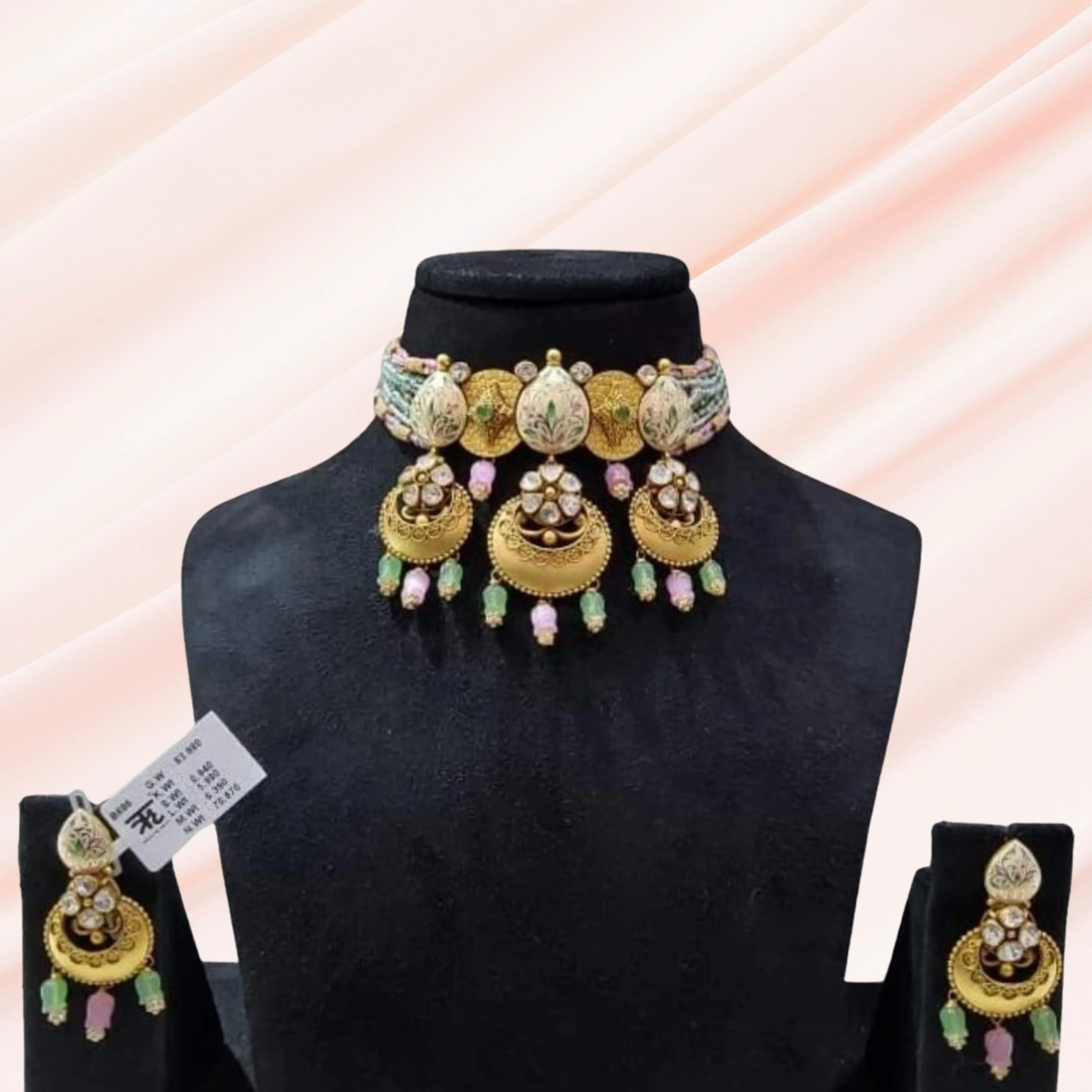 🌸 Pastel Elegance – Raja’s Handcrafted Meenakari Choker Set ✨