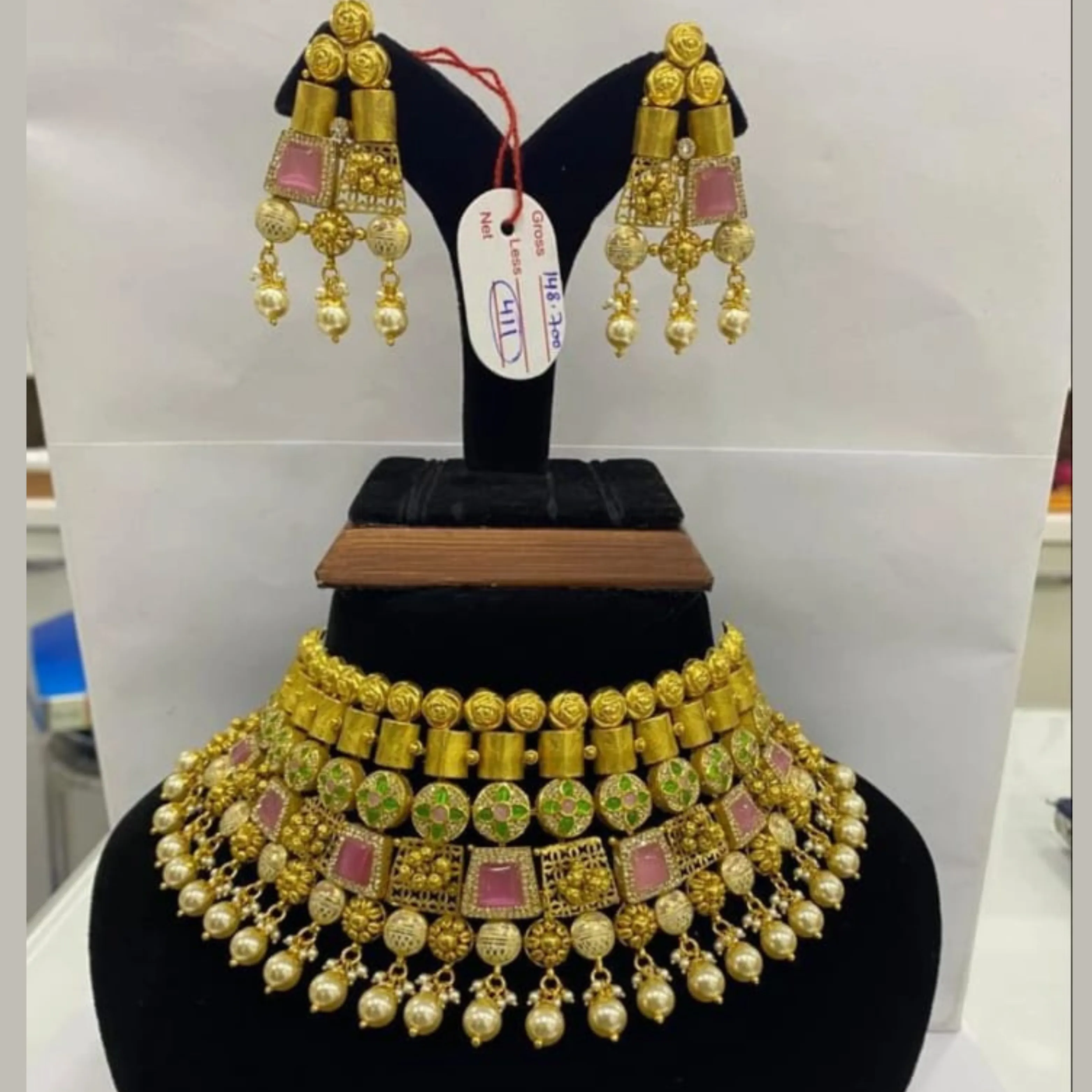 💫 Royal Charm Choker Set – A Symphony of Gold, Ruby & Emerald From Raja
